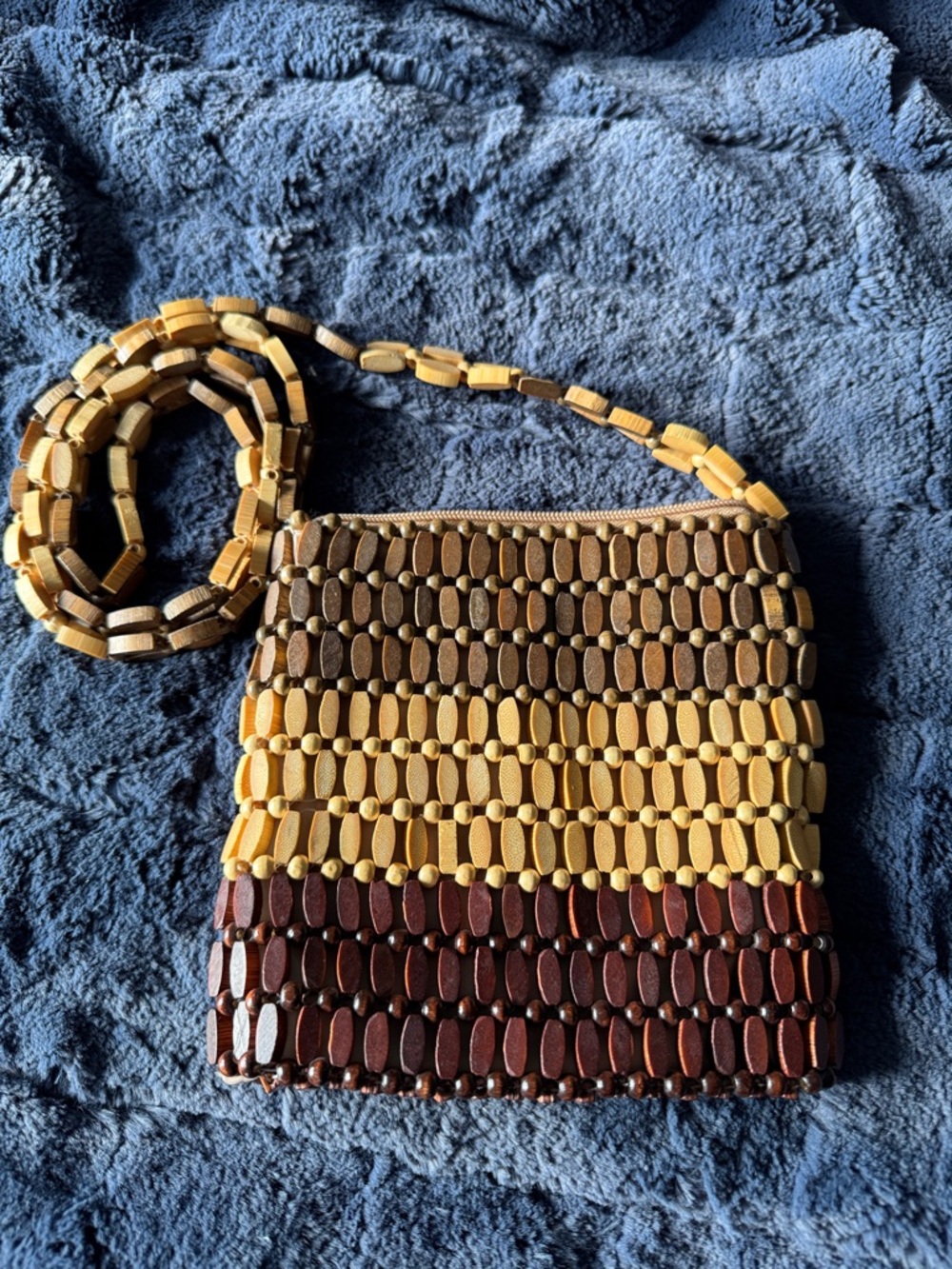 Beaded Stripe Crossbody Bag in Brown, Yellow and Tan